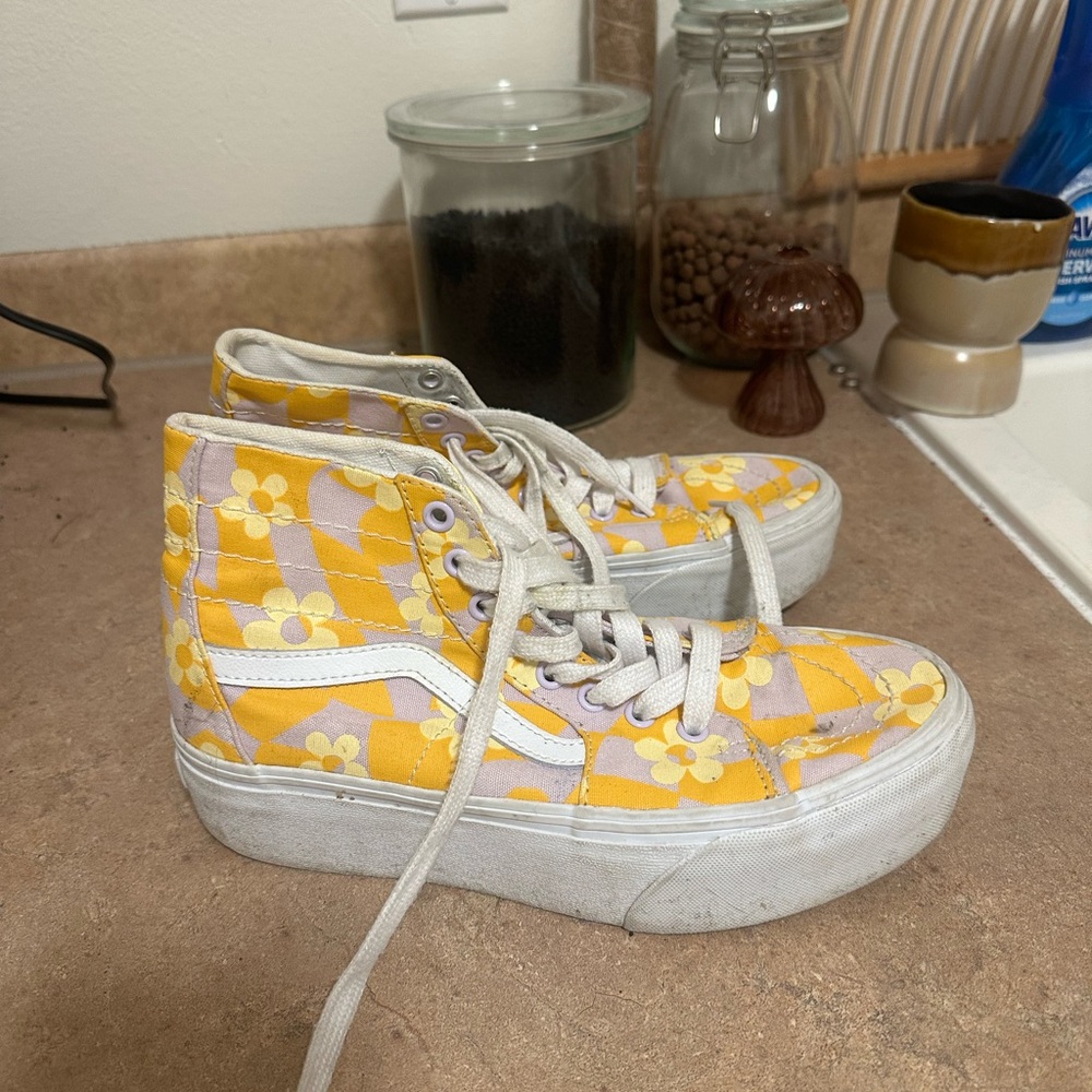 Vans Yellow and White Floral High-Tops